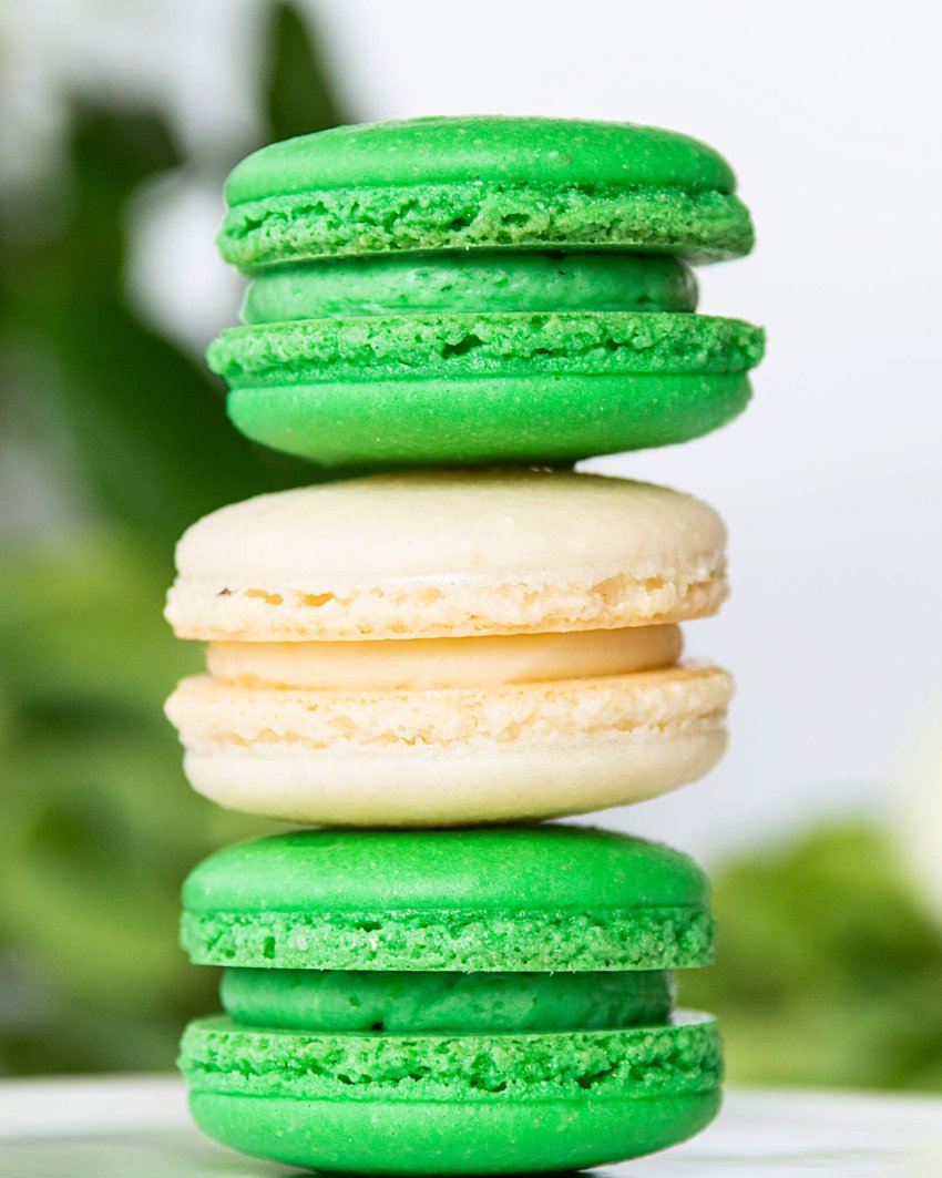 French macarons stacked vertically