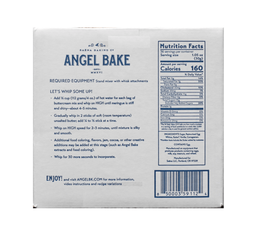 Nutrition facts Swiss Buttercream Angel Bake