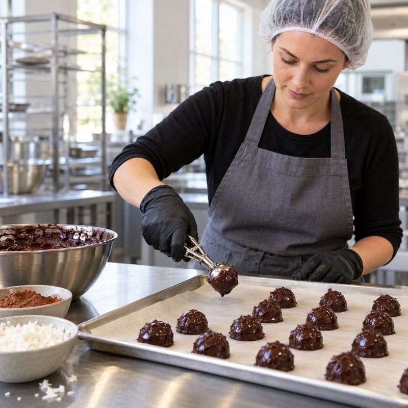 Chef making keto chocolate fat bombs